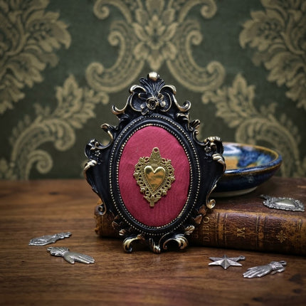 "Sacred Heart" Collection: Handcrafted Silk and Black Wood Plaques