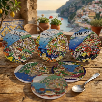 Sottobicchiere in Ceramica Artigianale Costiera – Variante Positano o Sorrento Souvenir Italiano e Regalo Casa