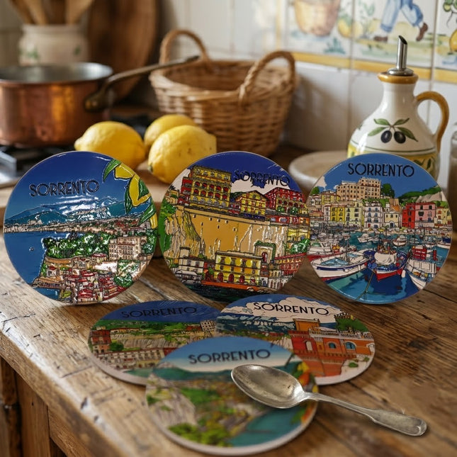 Handmade Coastal Ceramic Coaster – Positano or Sorrento Variant Italian Souvenir and Home Gift