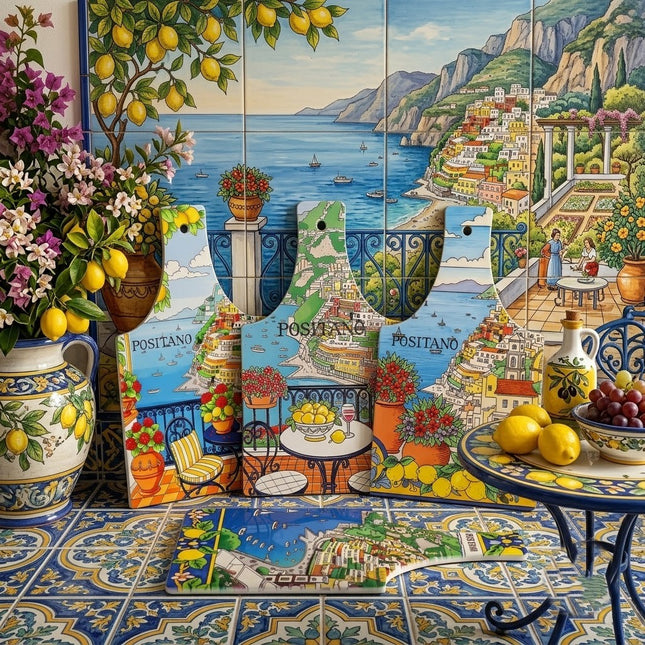 Decorated Ceramic Cutting Board - Positano Model - Mediterranean Style - Handmade - Made in Italy