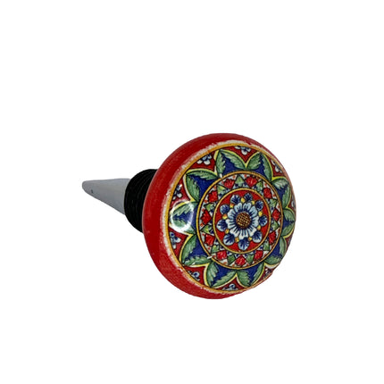 Tappo per Bottiglia in Ceramica Decorata a Mano - Motivo maiolica o limoni.