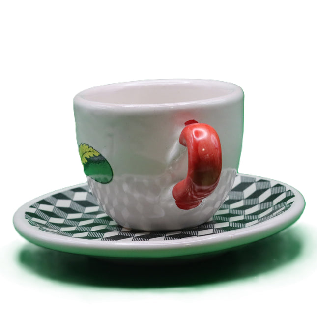 Asso Handmade Ceramic Cup with Checkered Saucer