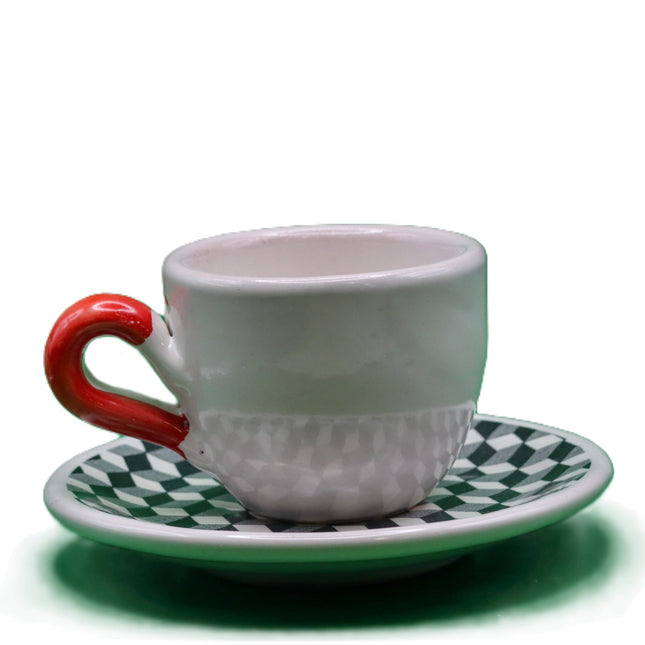 Asso Handmade Ceramic Cup with Checkered Saucer