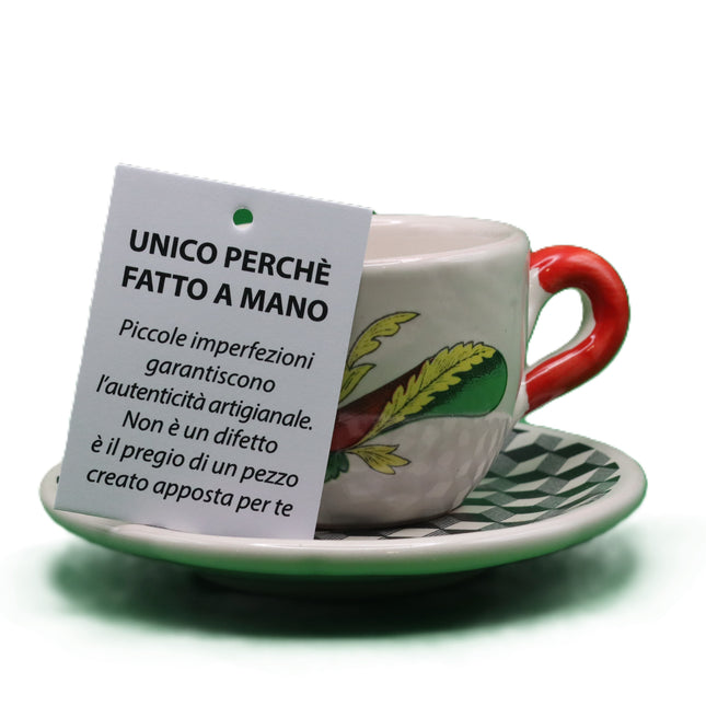Asso Handmade Ceramic Cup with Checkered Saucer