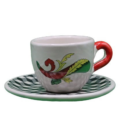 Tazzina Asso in Ceramica Artigianale con Piattino a scacchi