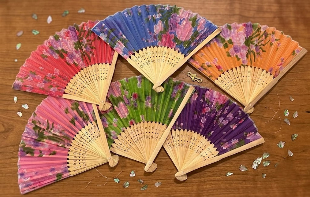 Mini Folding Wooden and Floral Fabric Fan Pocket Handbag Fan